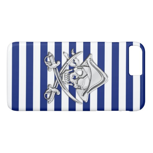 Chrome Style Pirate op Nautical Stripes Case-Mate iPhone Case (Achterkant (Horizontaal))