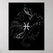 Chrome Style Pisces Zodiac Sign on Hevelius Poster (Voorkant)