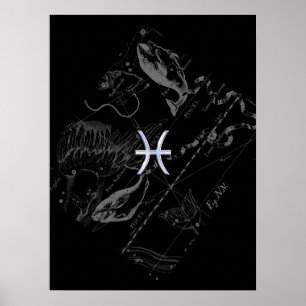 Chrome Style Pisces Zodiac Sign on Hevelius Poster