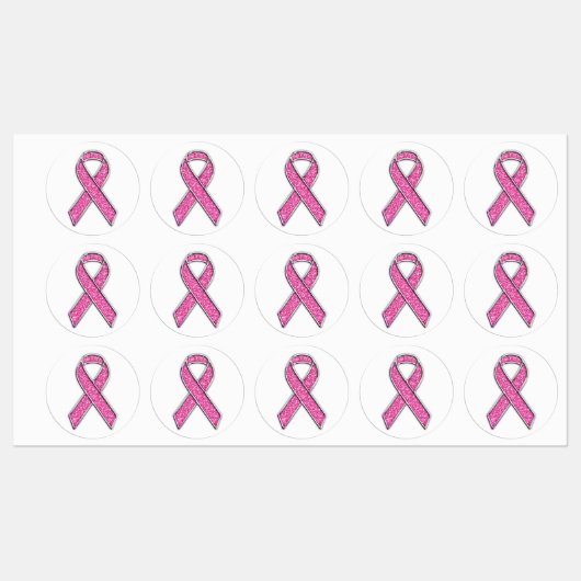 Chrome Style Print Pink Ribbon Awareness Labels (Vel)