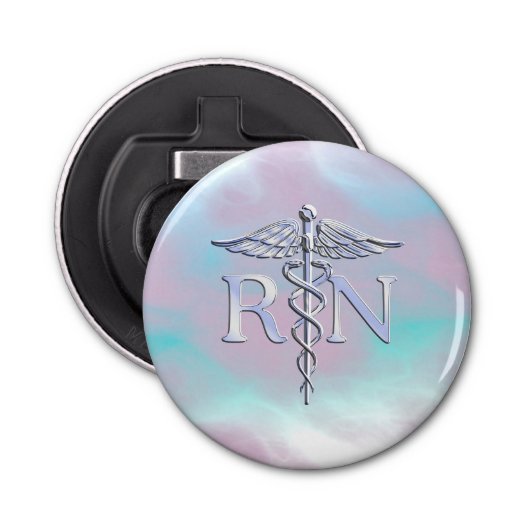Chrome Style RN Caduceus Medical Moeder Pearl Kijk Button Flesopener (Voorkant)