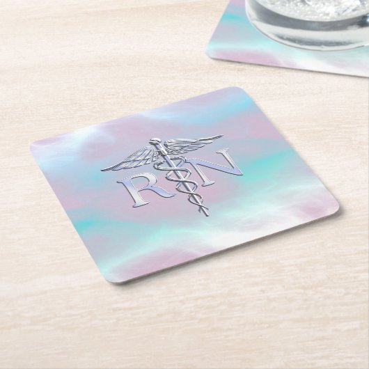 Chrome Style RN Caduceus Medical Moeder Pearl Kijk Kartonnen Onderzetters (Schuin)