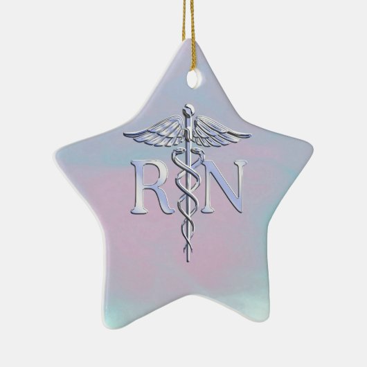 Chrome Style RN Caduceus Medical Moeder Pearl Kijk Keramisch Ornament (Rechts)