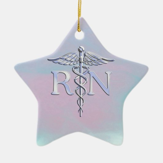 Chrome Style RN Caduceus Medical Moeder Pearl Kijk Keramisch Ornament (Voorkant)