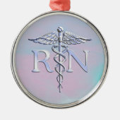Chrome Style RN Caduceus Medical Moeder Pearl Kijk Metalen Ornament (Voorkant)