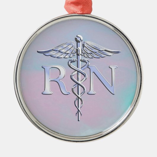 Chrome Style RN Caduceus Medical Moeder Pearl Kijk Metalen Ornament (Voorkant)