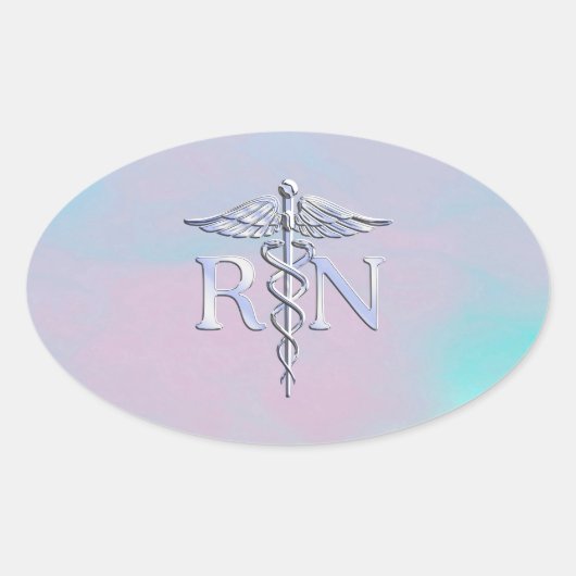 Chrome Style RN Caduceus Medical Moeder Pearl Kijk Ovale Sticker (Voorkant)