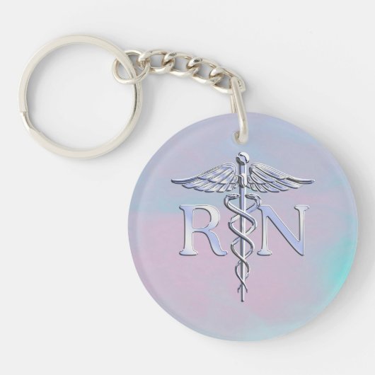 Chrome Style RN Caduceus Medical Moeder Pearl Kijk Sleutelhanger (Voorkant)
