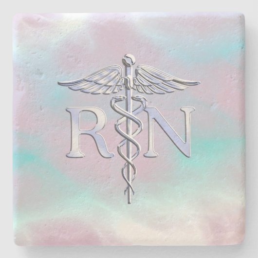 Chrome Style RN Caduceus Medical Moeder Pearl Kijk Stenen Onderzetter (Voorkant)