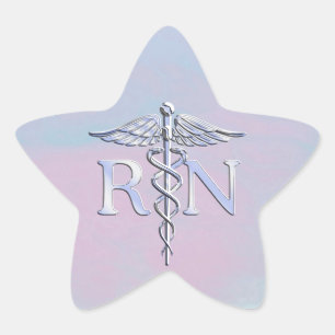 Chrome Style RN Caduceus Medical Moeder Pearl Kijk Ster Sticker