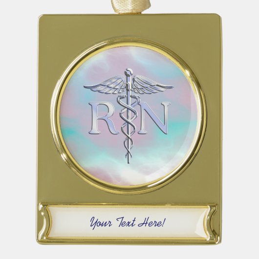 Chrome Style RN Caduceus Medical Moeder Pearl Kijk Verguld Banner Ornament (Voorkant)
