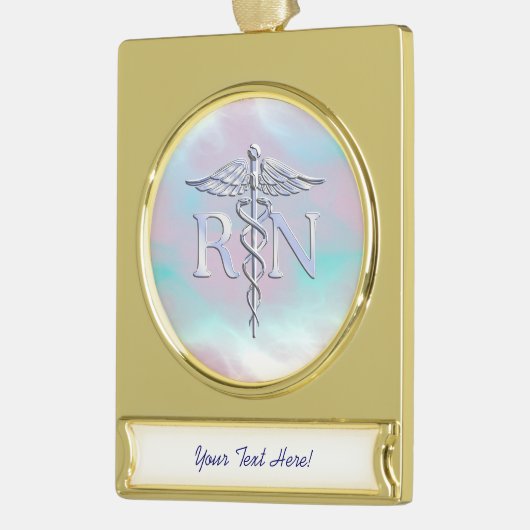 Chrome Style RN Caduceus Medical Moeder Pearl Kijk Verguld Banner Ornament (Links)