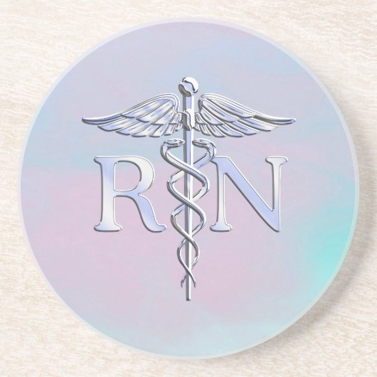Chrome Style RN Caduceus Medical Moeder Pearl Kijk Zandsteen Onderzetter (Voorkant)
