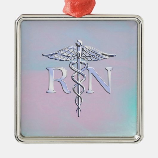 Chrome Style RN Caduceus Medische Moederparel Uite Metalen Ornament (Voorkant)