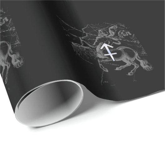 Chrome Style Sagittarius Zodiac Sign on Hevelius Cadeaupapier (Rol Hoek)