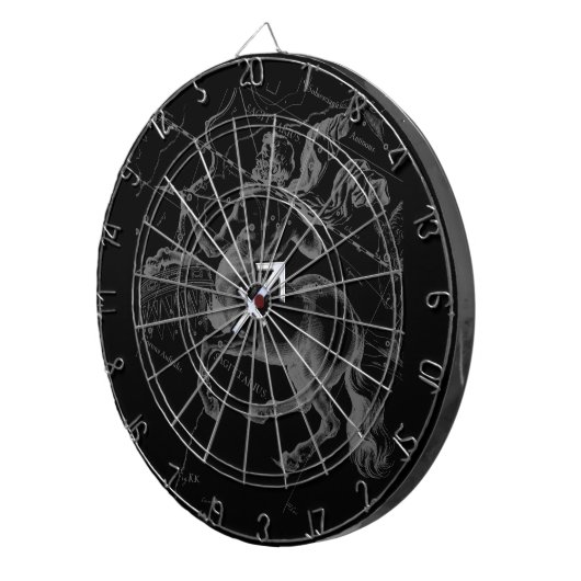 Chrome Style Sagittarius Zodiac Sign on Hevelius Dartbord (Voorkant Rechts)