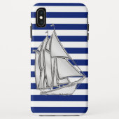 Chrome Style Sailboot op Nautical Stripes Case-Mate iPhone Case (Achterkant)