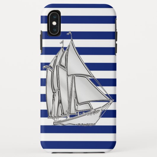Chrome Style Sailboot op Nautical Stripes Case-Mate iPhone Case (Achterkant)