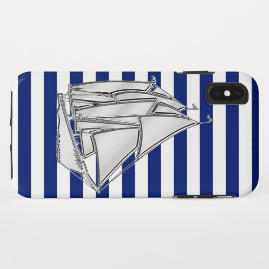 Chrome Style Sailboot op Nautical Stripes Case-Mate iPhone Case (Achterkant (horizontaal))