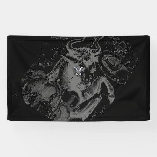 Chrome Style Taurus Zodiac Sign on Hevelius Decor Spandoek (Horizontaal)