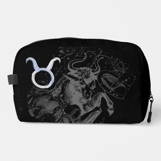 Chrome Style Taurus Zodiac Sign op Hevelius Black Toilettasje (Voorkant)