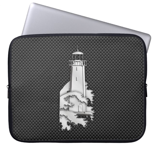 Chrome Style Vuurtoren op Zwarte Koolstofvezel Laptop Sleeve (Voorkant)