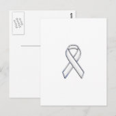Chrome Style White Ribbon Awareness Briefkaart (Voorkant / Achterkant)