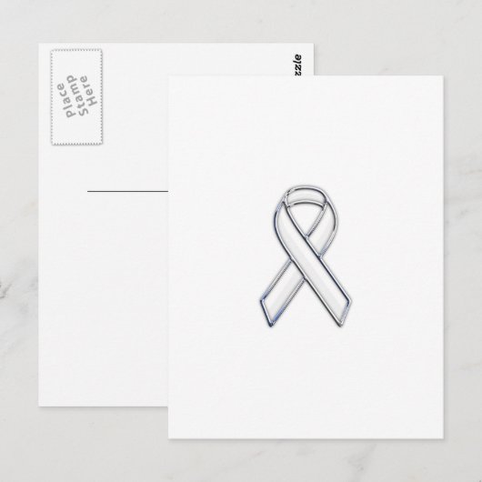 Chrome Style White Ribbon Awareness Briefkaart (Voorkant / Achterkant)