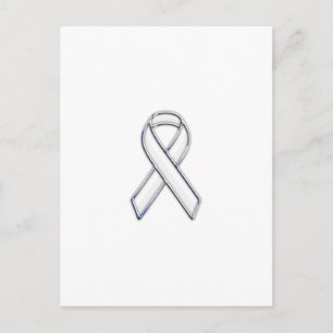 Chrome Style White Ribbon Awareness Briefkaart