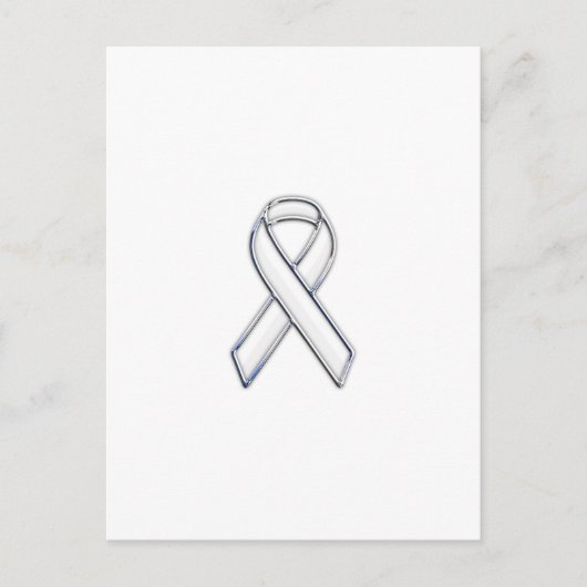 Chrome Style White Ribbon Awareness Briefkaart (Voorkant)