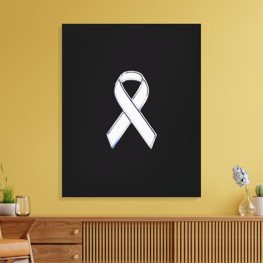 Chrome Style White Ribbon Awareness Canvas Afdruk (Insitu (Woonkamer))