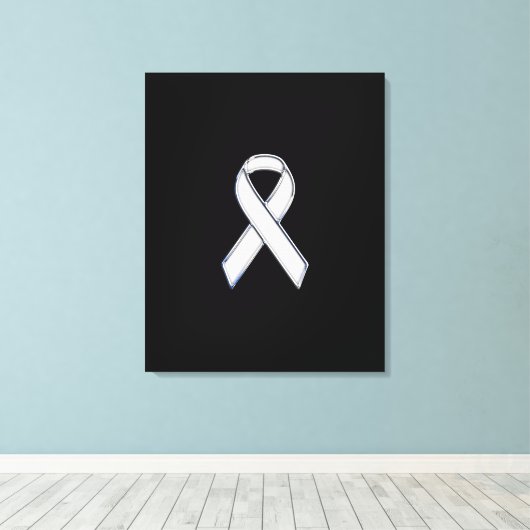 Chrome Style White Ribbon Awareness Canvas Afdruk (Insitu (Houten vloer))