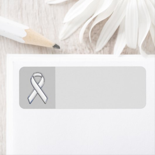 Chrome Style White Ribbon Awareness Etiket (Insitu)