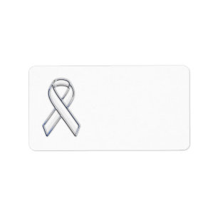 Chrome Style White Ribbon Awareness Etiket