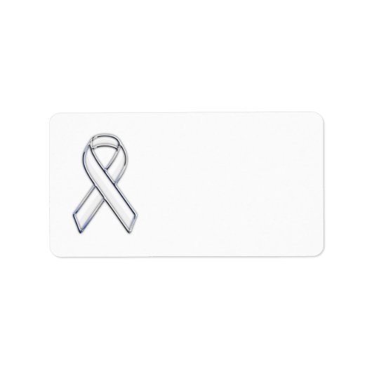 Chrome Style White Ribbon Awareness Etiket (Voorkant)