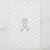 Chrome Style White Ribbon Awareness Houndstooth Briefpapier (Voorkant)