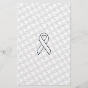 Chrome Style White Ribbon Awareness Houndstooth Briefpapier
