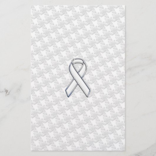 Chrome Style White Ribbon Awareness Houndstooth Briefpapier (Voorkant)