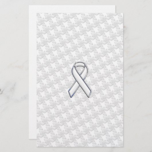 Chrome Style White Ribbon Awareness Houndstooth Briefpapier (Voorkant / Achterkant)