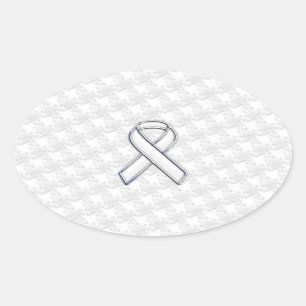 Chrome Style White Ribbon Awareness Houndstooth Ovale Sticker