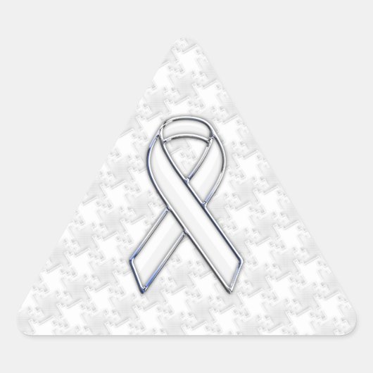 Chrome Style White Ribbon Awareness Houndstooth Sticker (Voorkant)