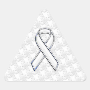 Chrome Style White Ribbon Awareness Houndstooth Sticker