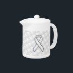 Chrome Style White Ribbon Awareness Houndstooth Theepot<br><div class="desc">Een chroom als wit lintboontenbewustzijn wit op witte achtergrond decor op een douane gift om het even welke gebeurtenis of gelegenheden aan te passen. Bewerk dit ontwerp met een tekst als u dat wenst en zie uw creatieve inspanningen tot de realiteit komen. Klik op de knop "IT AANPASSEN!" of klik...</div>