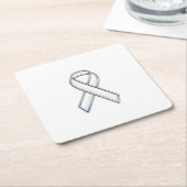 Chrome Style White Ribbon Awareness Kartonnen Onderzetters (Schuin)