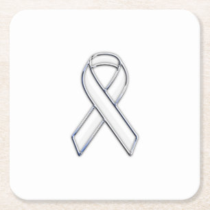 Chrome Style White Ribbon Awareness Kartonnen Onderzetters