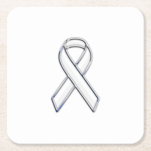 Chrome Style White Ribbon Awareness Kartonnen Onderzetters (Voorkant)