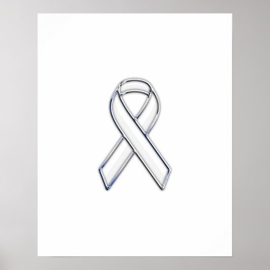 Chrome Style White Ribbon Awareness Poster (Voorkant)