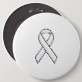 Chrome Style White Ribbon Awareness Ronde Button 6,0 Cm (Voorkant /achterkant)