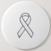 Chrome Style White Ribbon Awareness Ronde Button 6,0 Cm (Voorkant)