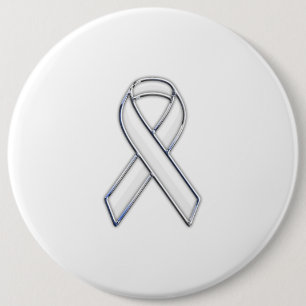 Chrome Style White Ribbon Awareness Ronde Button 6,0 Cm